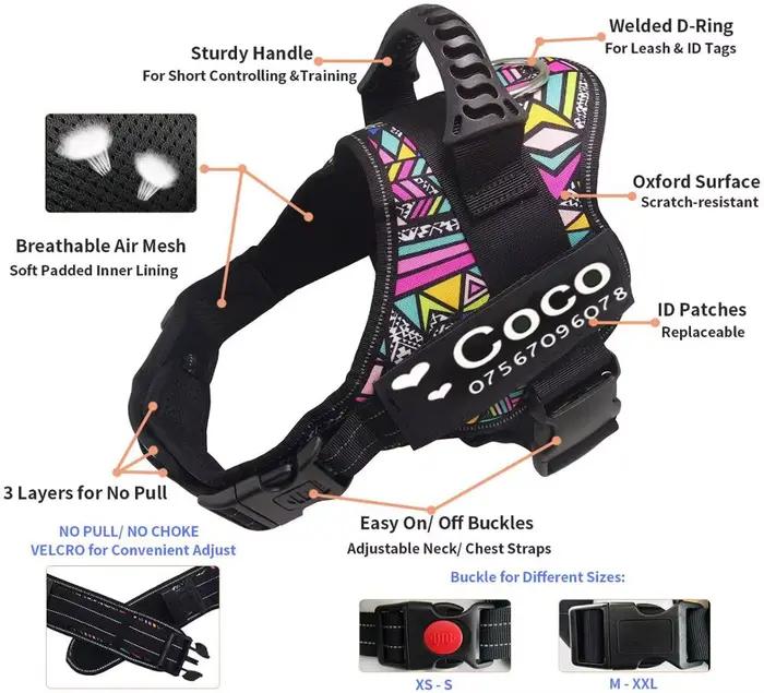 DOG FAVORS – harnais coloré pour chien, gilet, étiquettes personnalisables, collier réfléchissant po