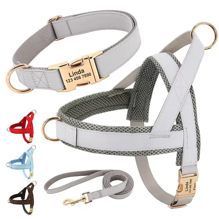 Collier de chien en cuir personnalisé, ensemble de laisse SFP, glaçage en maille pour animaux de com