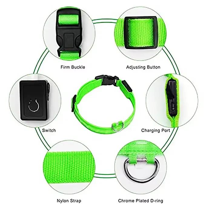 Collier lumineux LED réglable pour chien, Recharge USB, clignotant, Anti-perte/éviter les accidents 