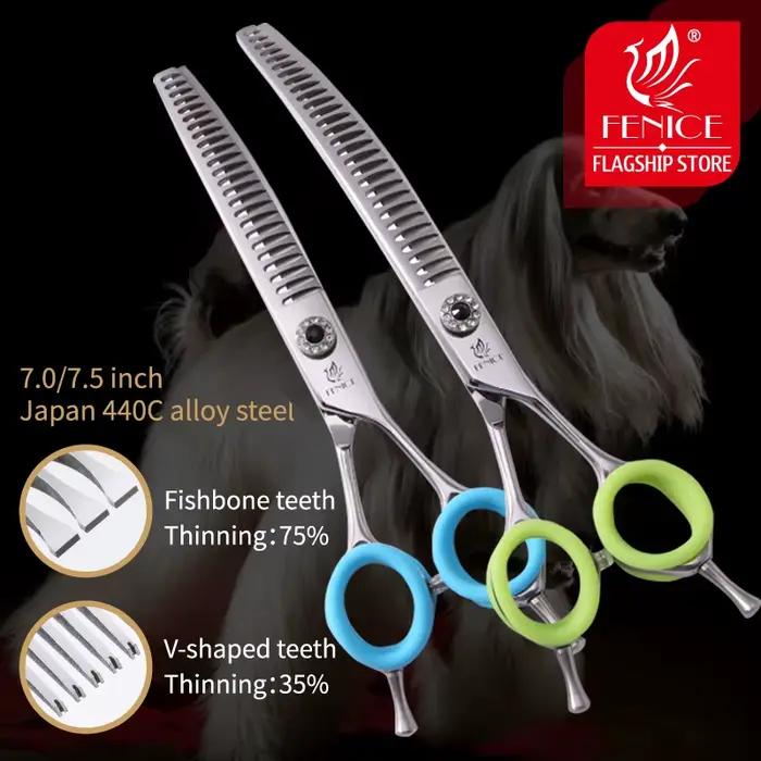 Fenice 7.0/7.5 pouces professionnel chien toilettage ciseaux incurvés amincissement ciseaux pour chi