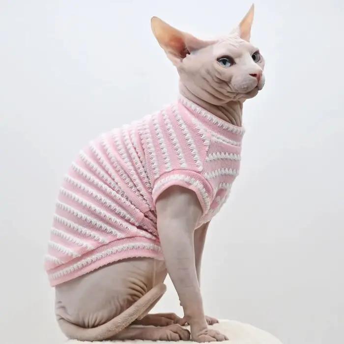 Chemise à fond rayé pour chat Sphinx, vêtements d'été mignons, vêtements respirants pour animaux de 