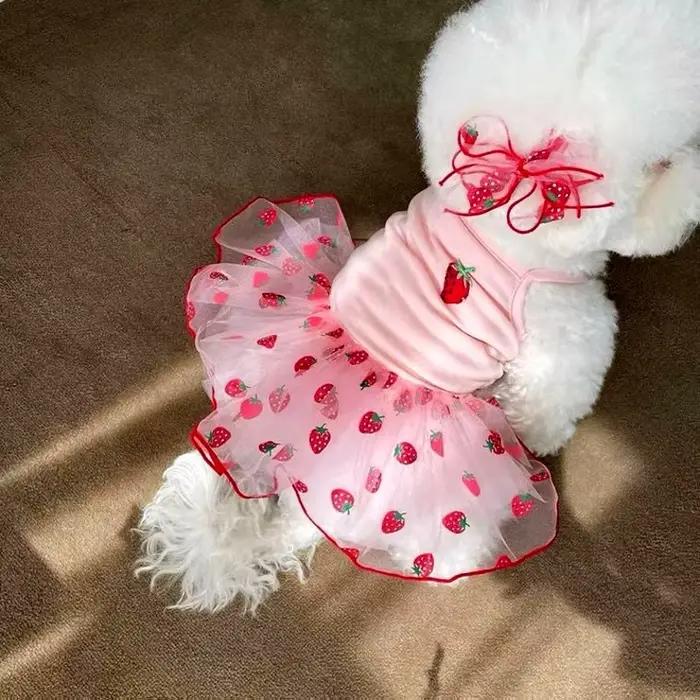 Robe d'été à fraises pour chien, vêtements pour animaux de compagnie, jupe à bretelles, vêtements po