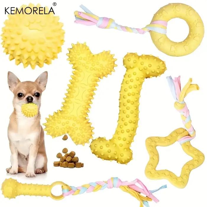 Jouets à mâcher pour chiens, 6 pièces, pour nettoyer les dents, os en caoutchouc souple, boule amusa