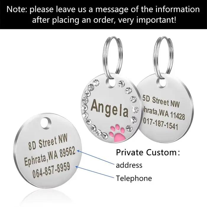 Collier pendentif avec nom d'animal de compagnie gravé en acier inoxydable, étiquettes d'identificat