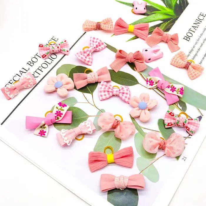 Nœuds de cheveux de petit chien de Style rose, 10 pièces, avec bandes en caoutchouc, décoration de c