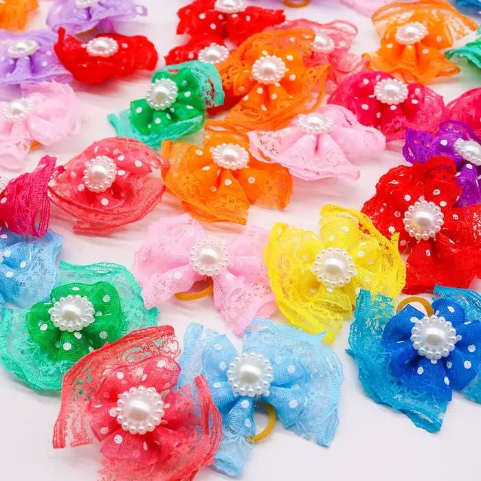 100 pièces en vrac accessoires de cheveux de chien de compagnie arcs de cheveux de chien avec dioman