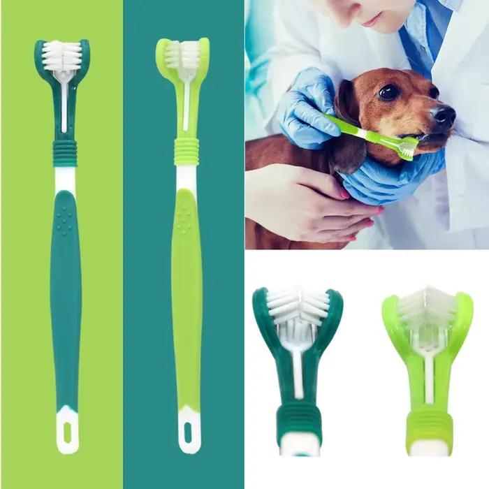 Brosse à dents en plastique pour animaux de compagnie, 3 faces, pour chien, élimine la mauvaise hale