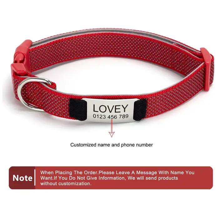 Collier pour chien personnalisé avec étiquette gravée amovible, sangle réfléchissante en Nylon, anne