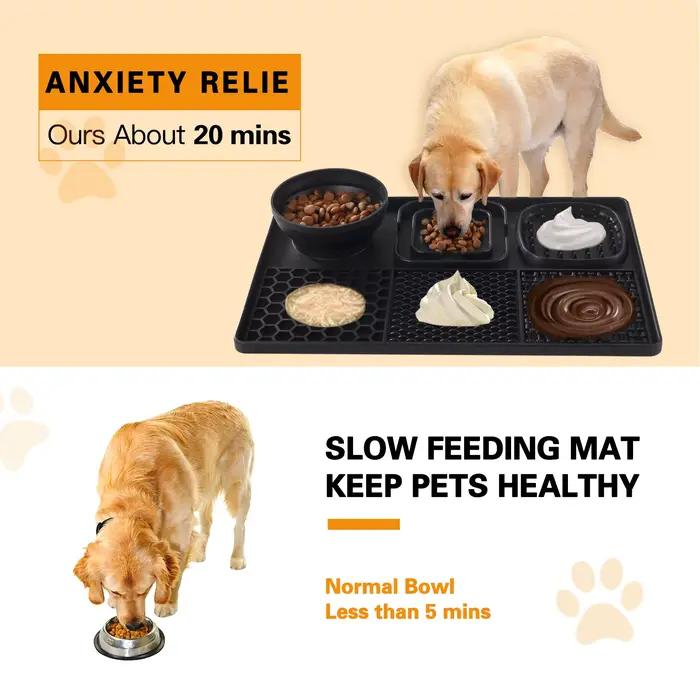 Tapis à lécher en silicone pour chien, mangeoire lente avec ventouse pour nourriture et eau sans BPA