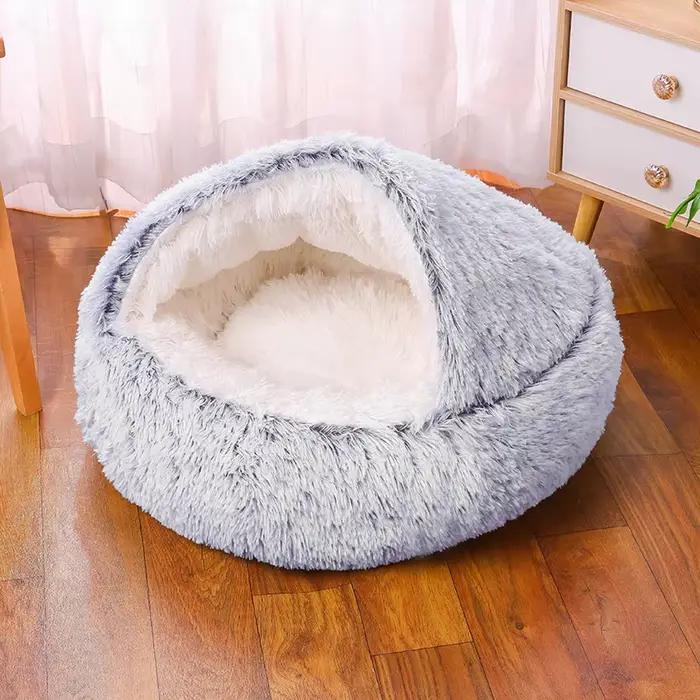 Chenil chaud pour chien et chat, 60cm, Semi-fermé, nid de chat, peluche d'hiver, mignon, tapis de li