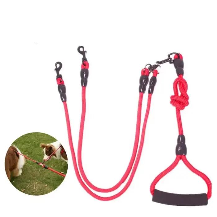Laisse pour animaux de compagnie en Nylon Double double deux têtes corde pour chiens coupleur à 2 vo