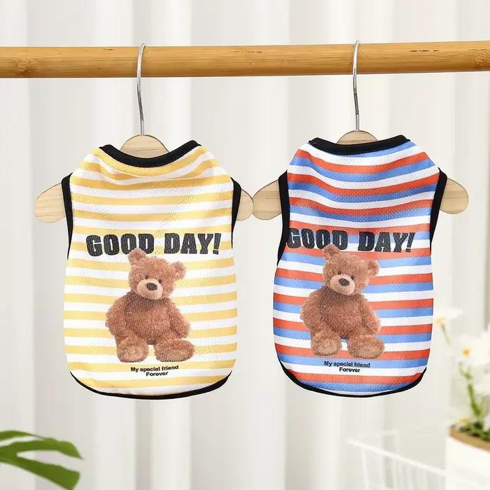 Vêtements pour chiens ours de dessin animé, T-Shirt ours rayé en coton pour animaux de compagnie, gi