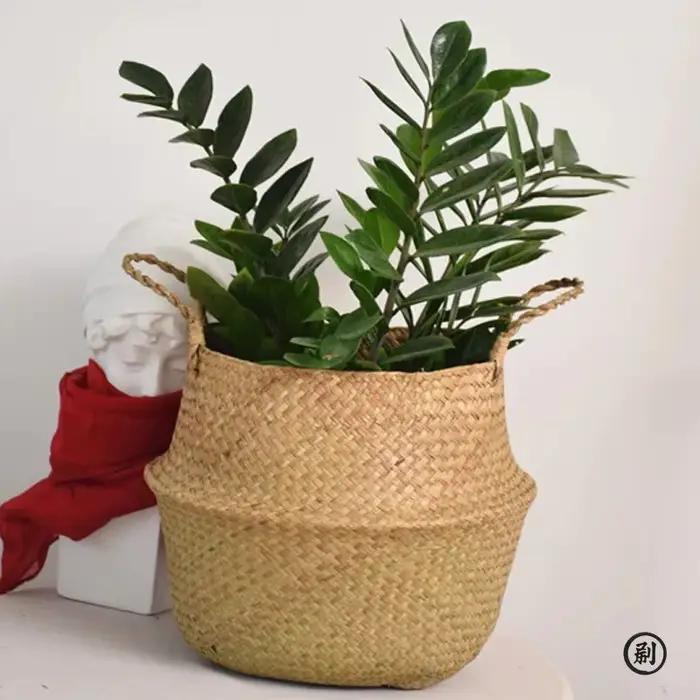 Panier en osier, organisateur de jouets, panier de rangement pliant en jonc de mer en rotin, panier 
