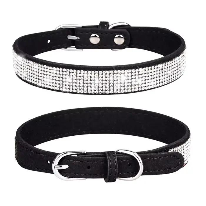 Collier pour chien à paillettes de cristal, collier en cuir avec strass scintillants pour chiens et 