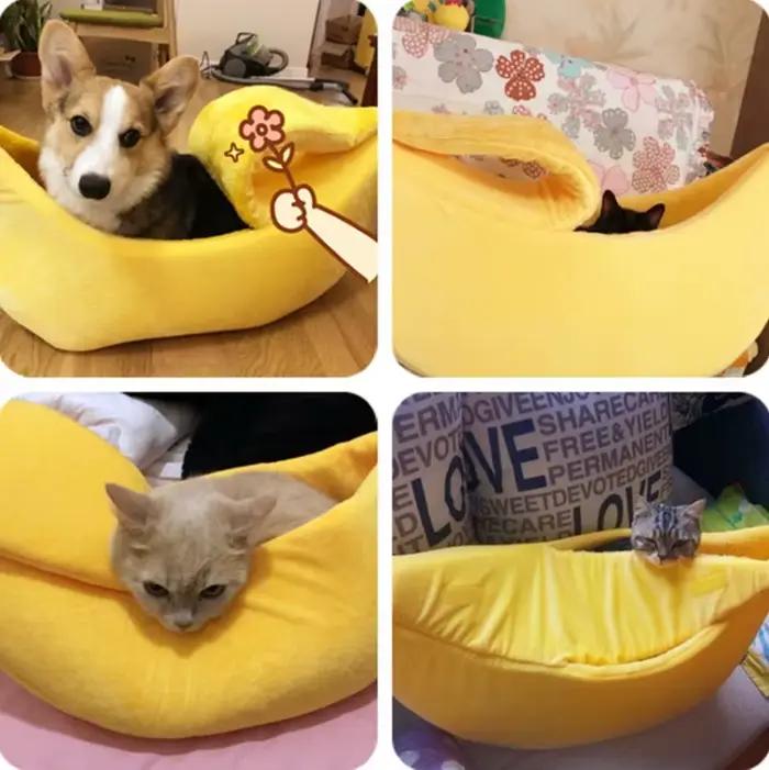 Lit d'hiver pour chat banane, maison drôle et confortable, tapis pour chat, chaud et Durable, panier