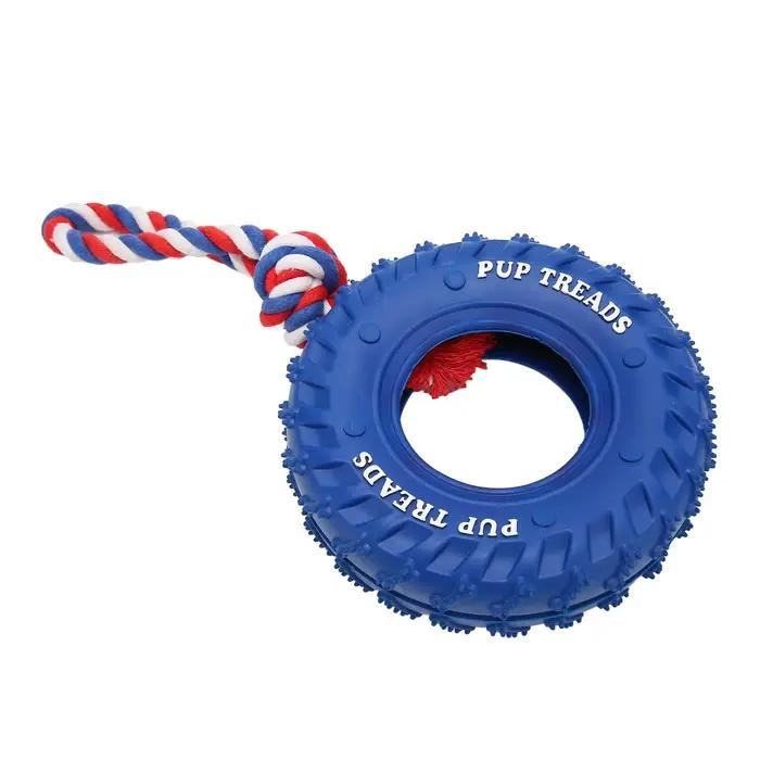 Pneu en caoutchouc naturel et corde en coton biologique, jouet robuste pour chien, jouet à mâcher in