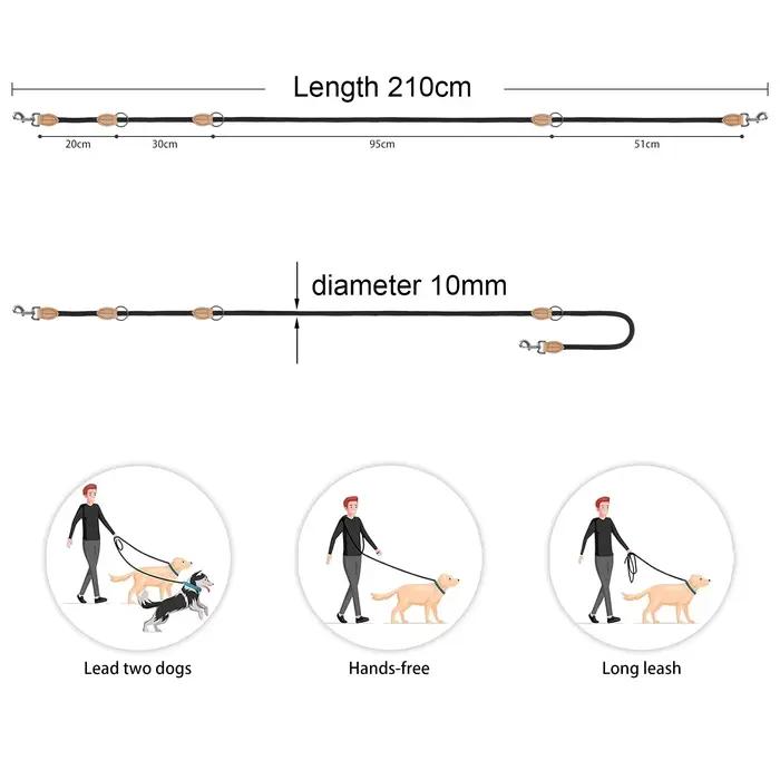 Laisse Double polyvalente pour grand chien de 2e génération, moyenne réglable et en Nylon, laisse ma