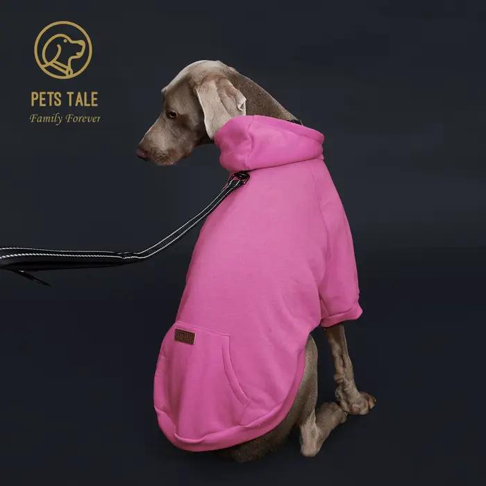 Sweat à capuche pour chien de couleur unie avec poche, patch en cuir, collier à fermeture à crochet 