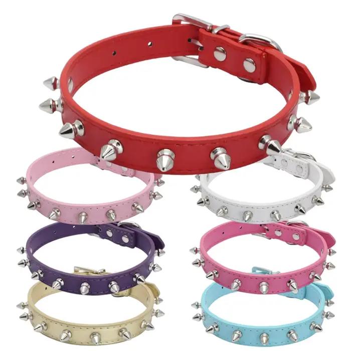 1pc Cool chat chien collier en cuir à pointes cloutées colliers pour petits moyens colorés animaux c