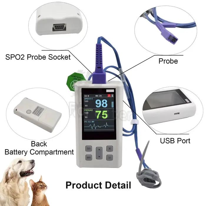 Moniteur portable d'oxymètre de pouls pour la fréquence cardiaque et la saturation en oxygène, vétér