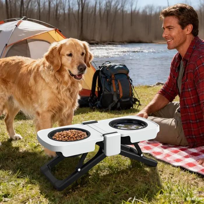 Support surélevé pour gamelles de chien, gamelles de voyage portables avec double gamelle pliable en