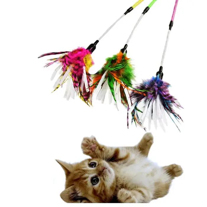 Jouet en Spirale avec Plumes Colorées pour Chat, Bâton Durable pour Animaux de Compagnie, Baguette d