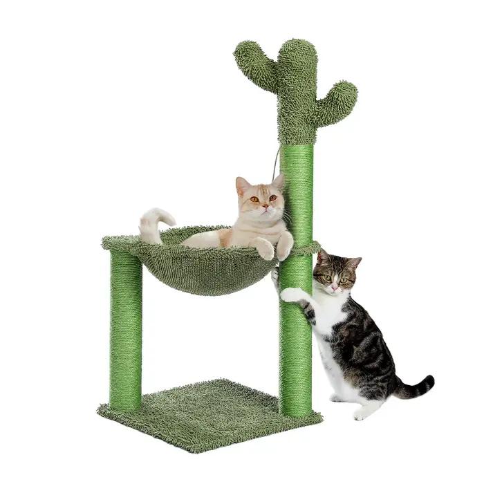 Arbre à Chat Pantum avec Tour de Jeu en Hamac, Poste à Gratter en Sisal, Entièrement Enveloppé, Vert