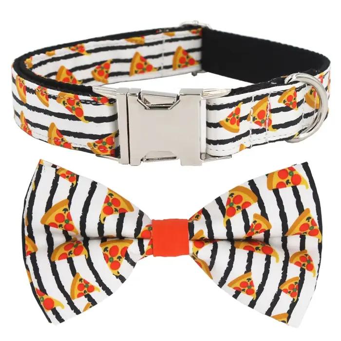 Collier et laisse pour chien, motif Pizza populaire, avec nœud papillon, pour petits et grands chien