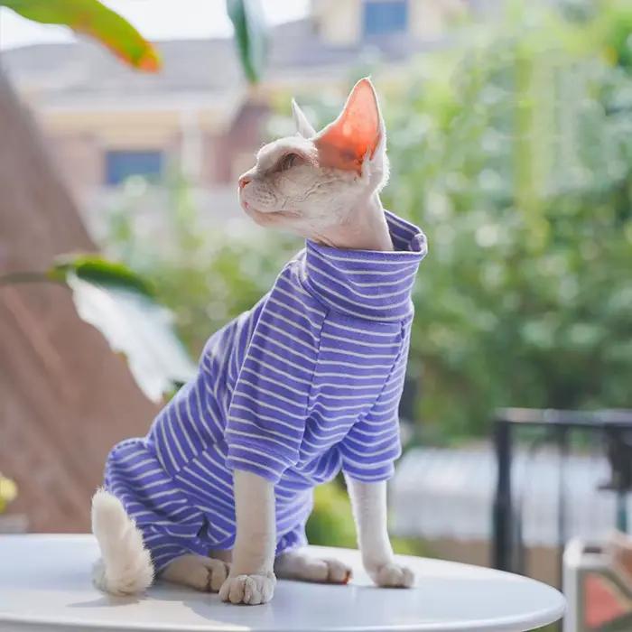Vêtements d'hiver pour chat, manteau rayé en coton à 4 pattes pour Sphnx, maillot de corps à manches
