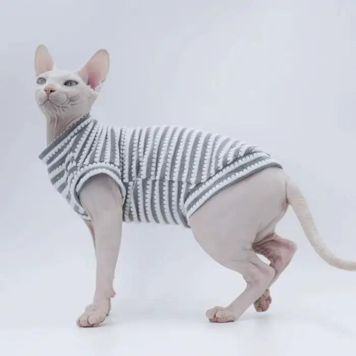 Chemise à fond rayé pour chat Sphinx, vêtements d'été mignons, vêtements respirants pour animaux de 