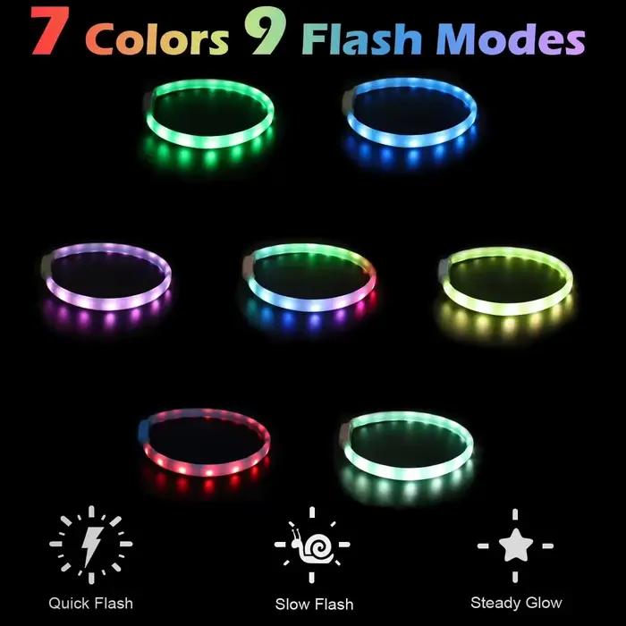 Collier lumineux Rechargeable USB pour grands et petits chiens collier de chien lumineux LED 9 Modes