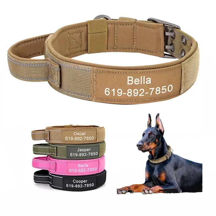 Collier militaire DulDog personnalisé, colliers d'entraînement pour chiens de bain avec poignée, dur