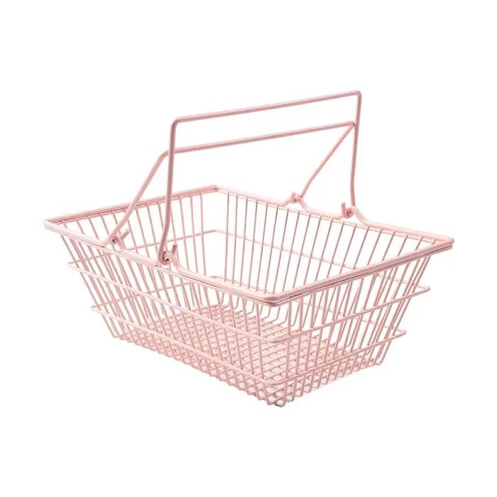 Panier de rangement S/M/L, mini panier de bureau grande capacité, panier à main en fer rose pour bij