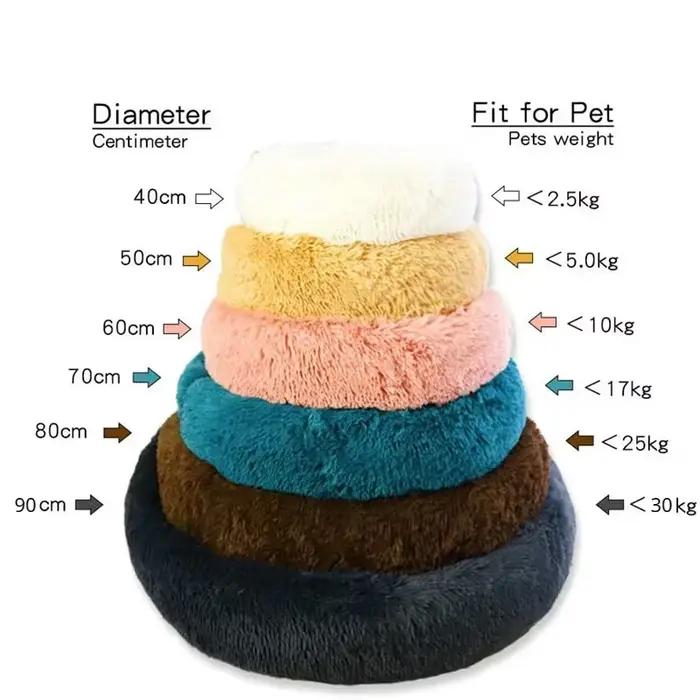 Lit rond pour animaux de compagnie pour grand chien, beignet, Long lit en peluche pour chat, maison 