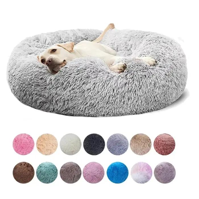 Lit rond pour animaux de compagnie pour grand chien, beignet, Long lit en peluche pour chat, maison 