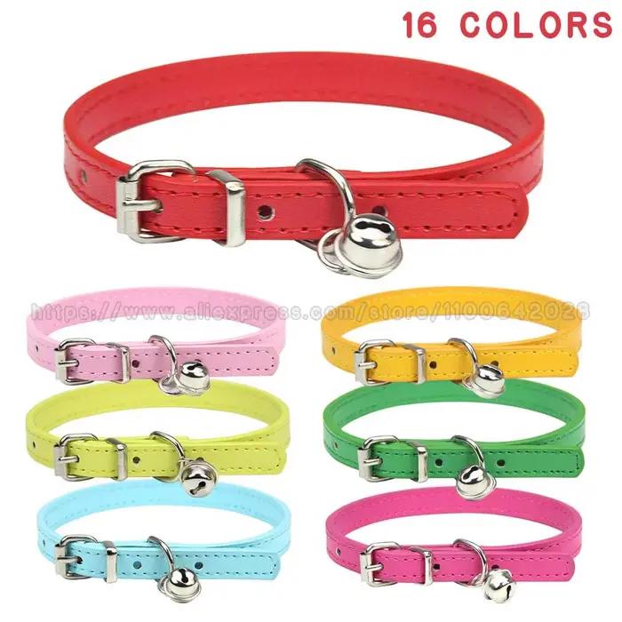 Collier mignon en cuir PU pour chiot et chat, avec cloches, pour petit chien et chaton, fournitures 