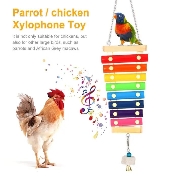 Jouet Xylophone pour oiseaux, poulet, Cage à oiseaux suspendue en bois, accessoires, jouet Musical a