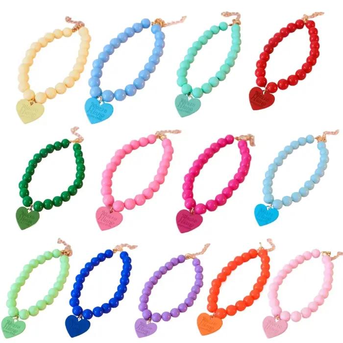 Collier d'amour coloré pour animaux de compagnie, collier de perles pour chien, arc-en-ciel multicol