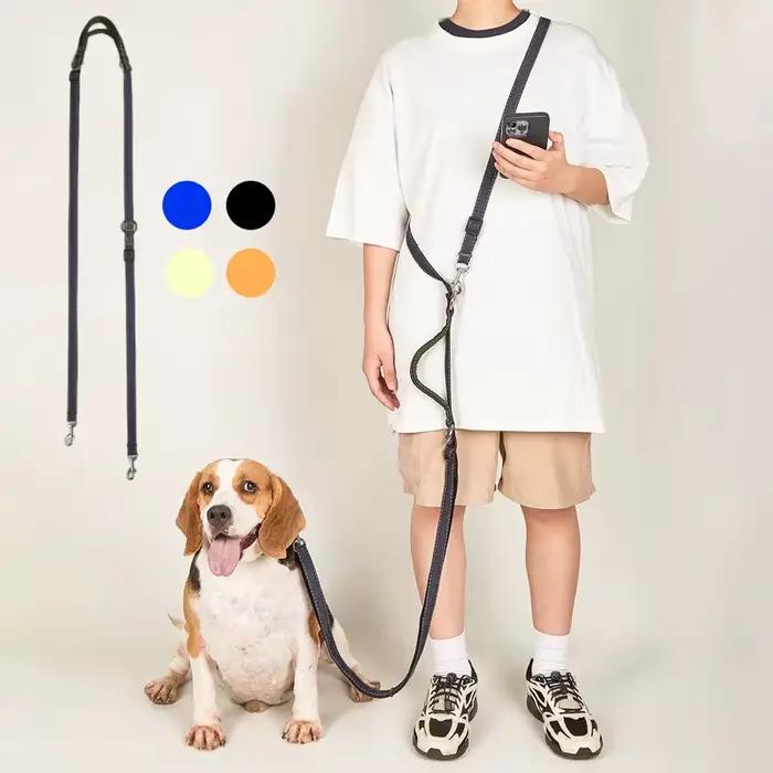 Laisse multifonctionnelle en tissu Jean pour chien, longueur réglable, mains libres, laisse à Double