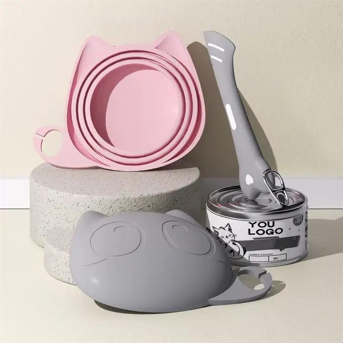 Ensemble couvercle et cuillère de nourriture pour chat en Silicone, cuillère d'alimentation multifon