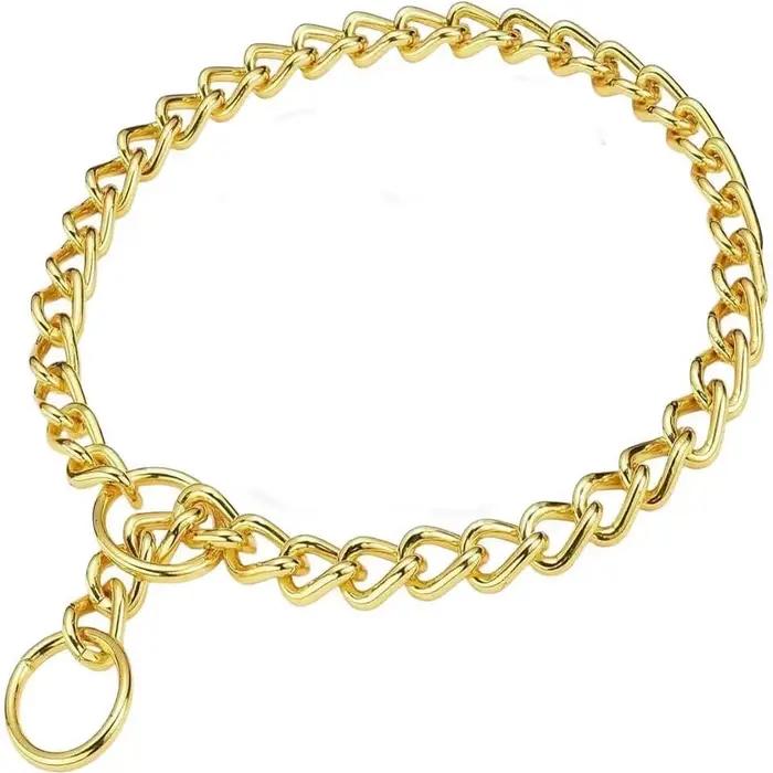 Collier de chien élégant en chaîne à maillons dorés et argentés, collier de compression en métal pou
