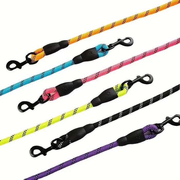 Laisse réfléchissante pour chien avec poignée rembourrée confortable, Double corde de Traction robus