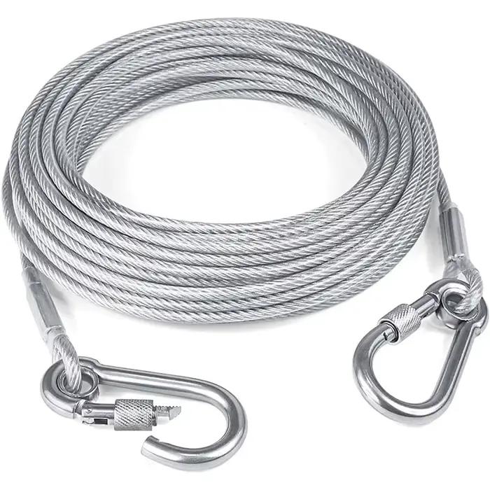 Laisse de câble d'arrimage pour chien à Double tête, corde de traction avec boucle en métal, collier