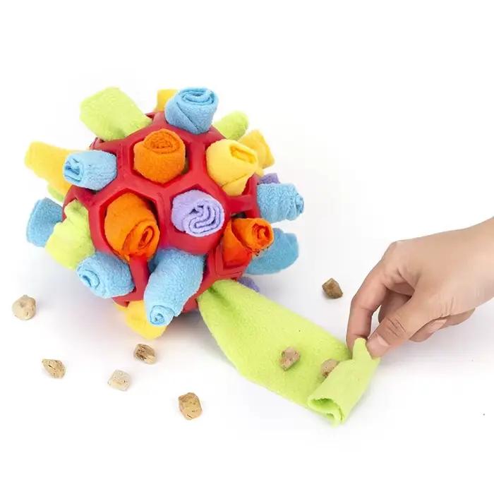 Jouet de Mangeoire Lente pour Chien Balle à Frotter Puzzle Interactif Jouet à Mâcher Bande de Tissu 