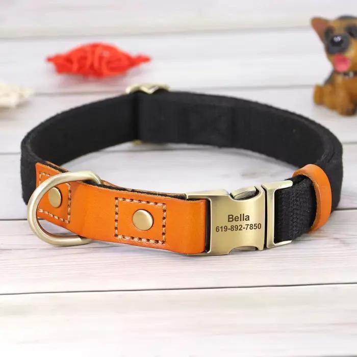Collier de chien en nylon personnalisé, durable, en cuir véritable, colliers d'identification person