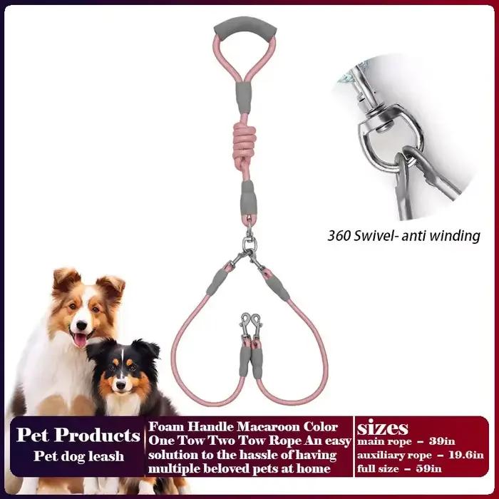 Double laisse détachable pour chien, pivotante à 360 degrés, sans enchevêtrement, laisse de marche e