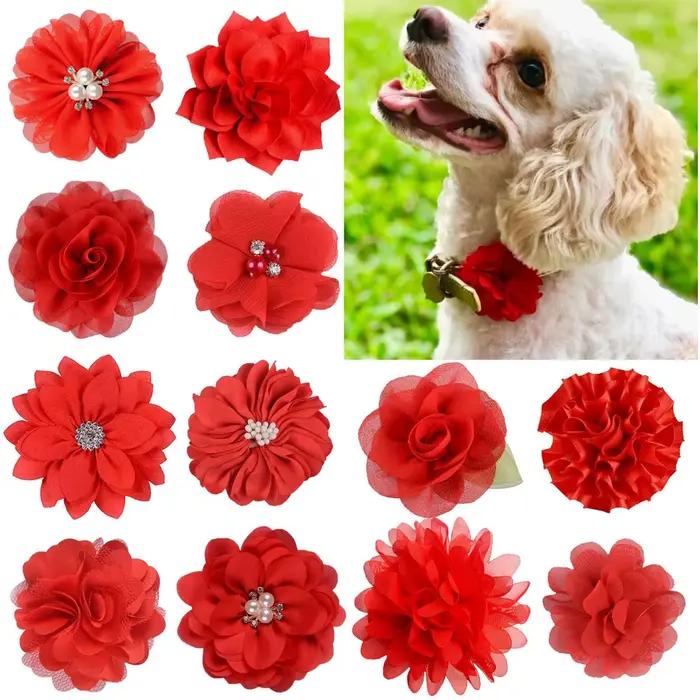 10 pièces fait à la main chien noeud papillon chiot Clolorful fleur collier pour petits chiens anima