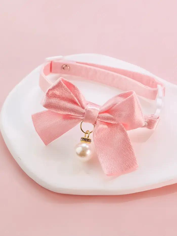 Collier en dentelle rose nickel é pour animal de compagnie, nœud mignon pour chat et chien, bijoux e