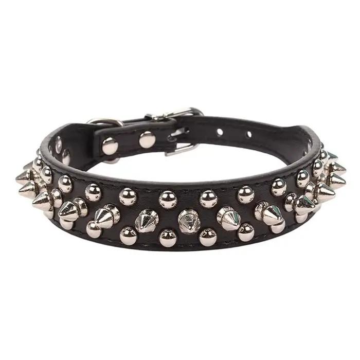 Collier en cuir pour animaux de compagnie, style punk, riveté et à pointes, réglable, adapté aux bou