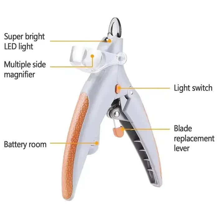 Coupe-ongles pour animaux de compagnie, lumière LED, avec fonction d'amplification, outil spécial po